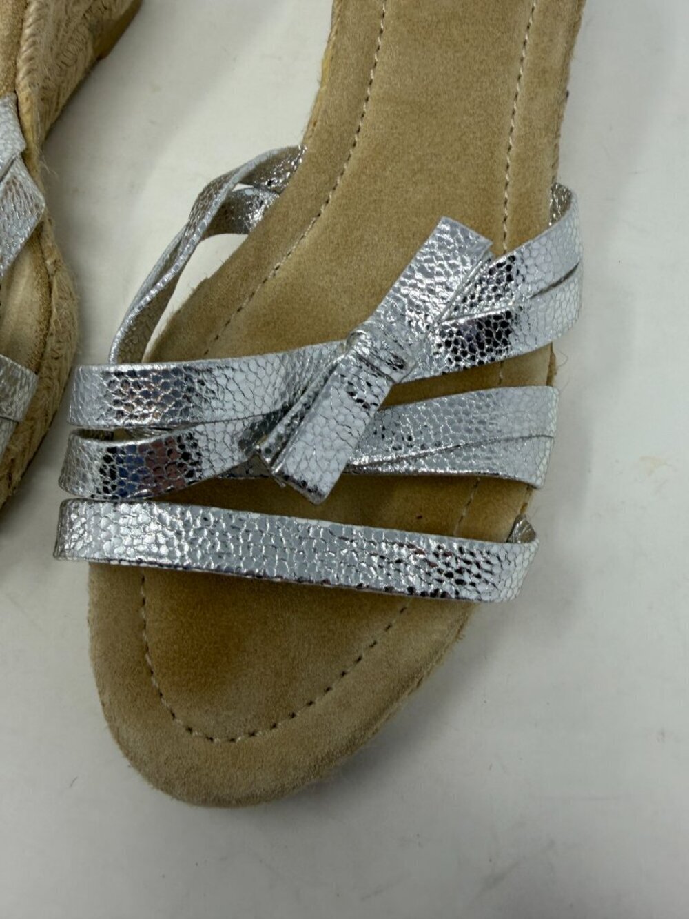 J. Crew espadrille wedge sandals 8 silver metallic bow strappy - Picture 3 of 7